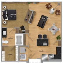 One-bedroom One Bath 1216 floor plan
